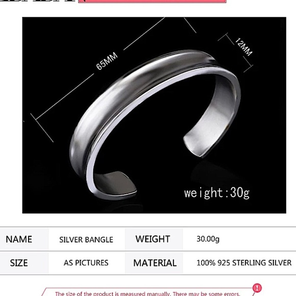 Sterling Silver Bangle Cuff Bracelet - Picture 8 of 8